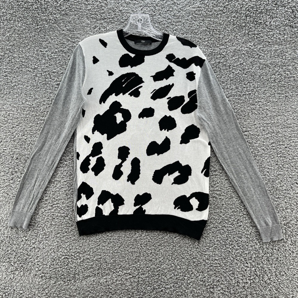 Tibi NY Sweater Women Medium White Black Gray Leopard Print Lightweight Pullover